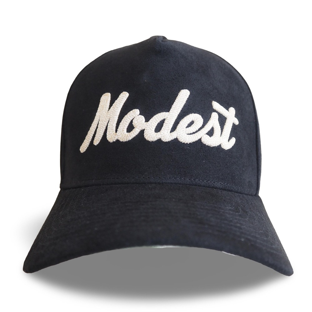 Field Grade Modest Script Suede Trucker Hat Adjustable Black Off White 1005551